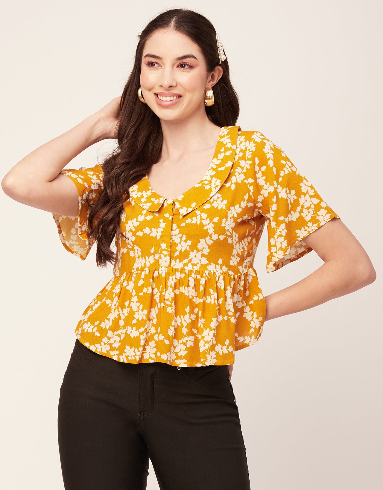 Printed Peplum Flutter Top
