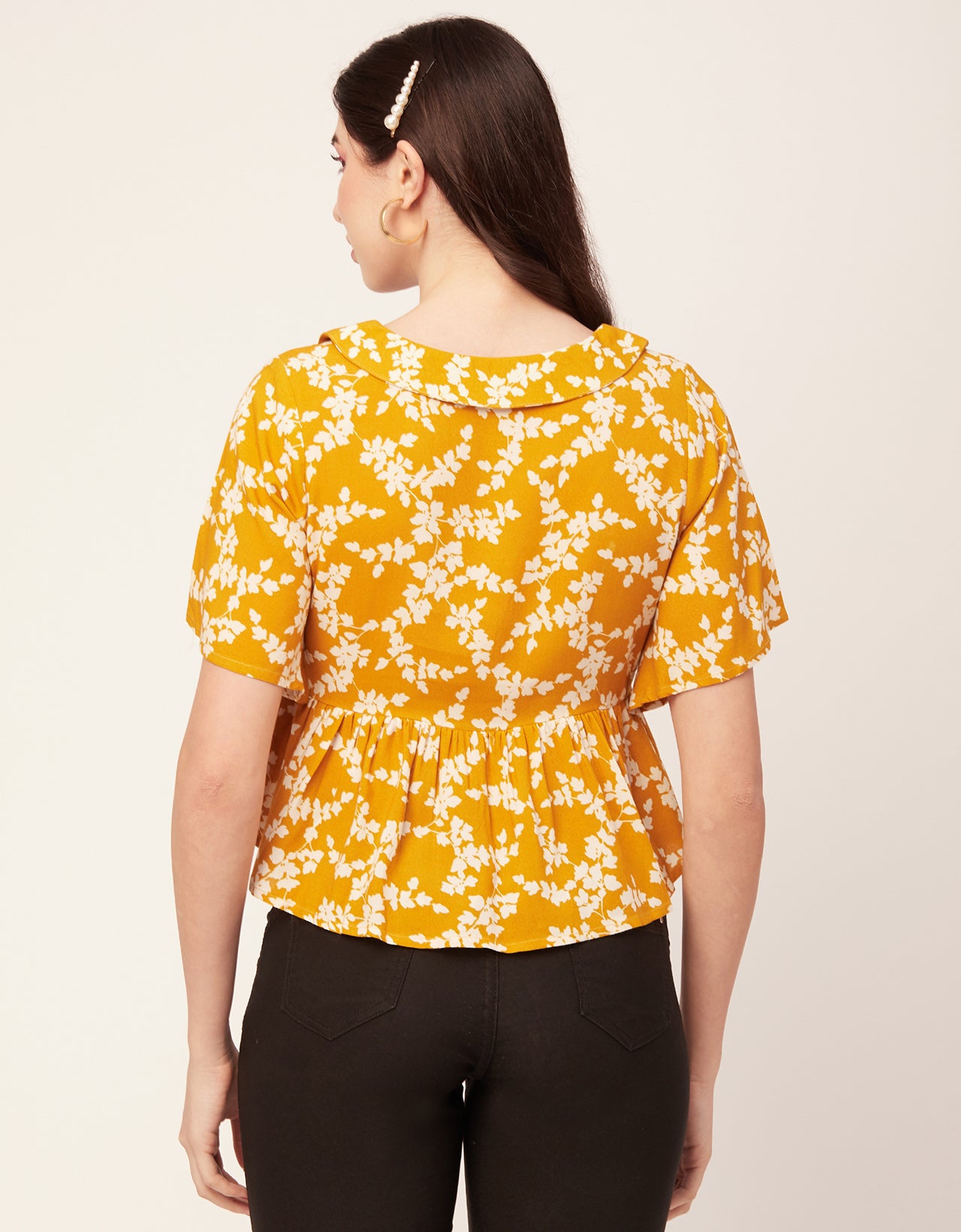 Printed Peplum Flutter Top
