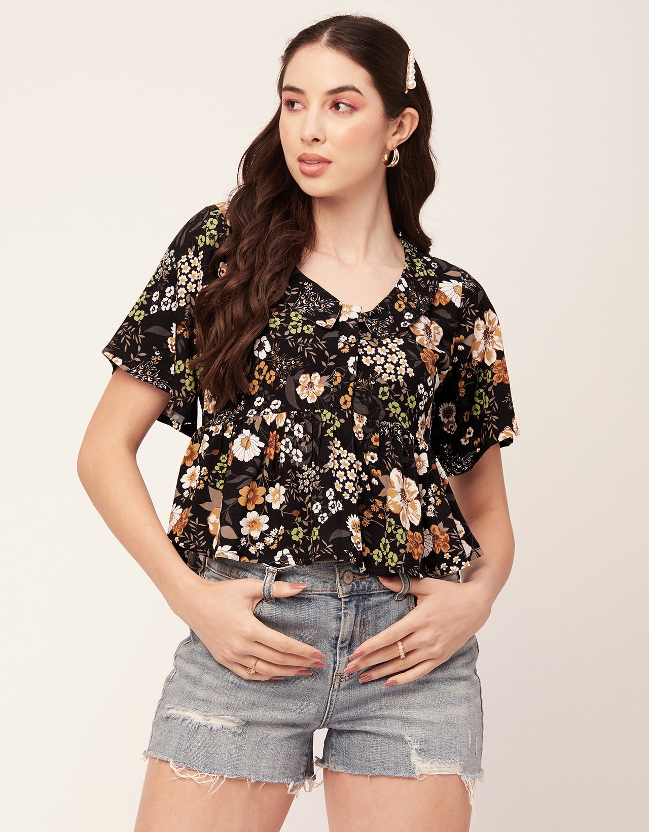 Printed Peplum Flutter Top