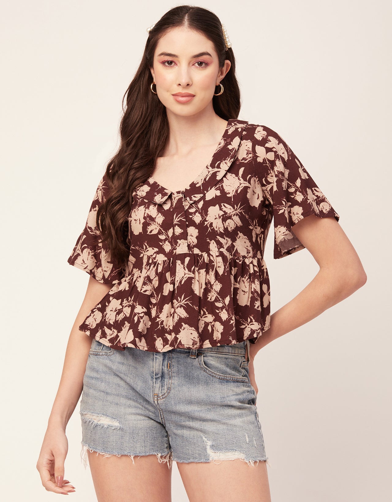 Printed Peplum Flutter Top