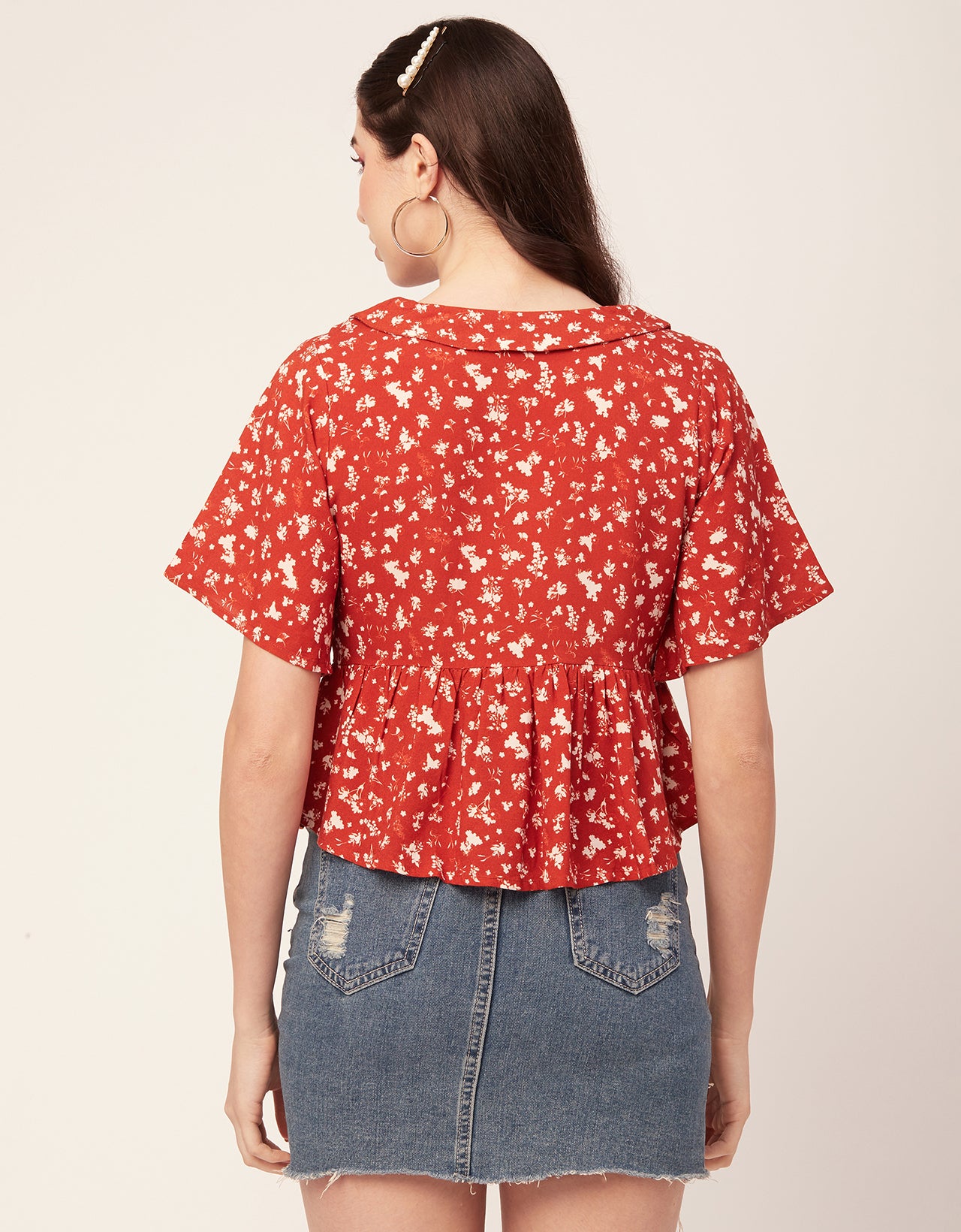 Printed Peplum Flutter Top
