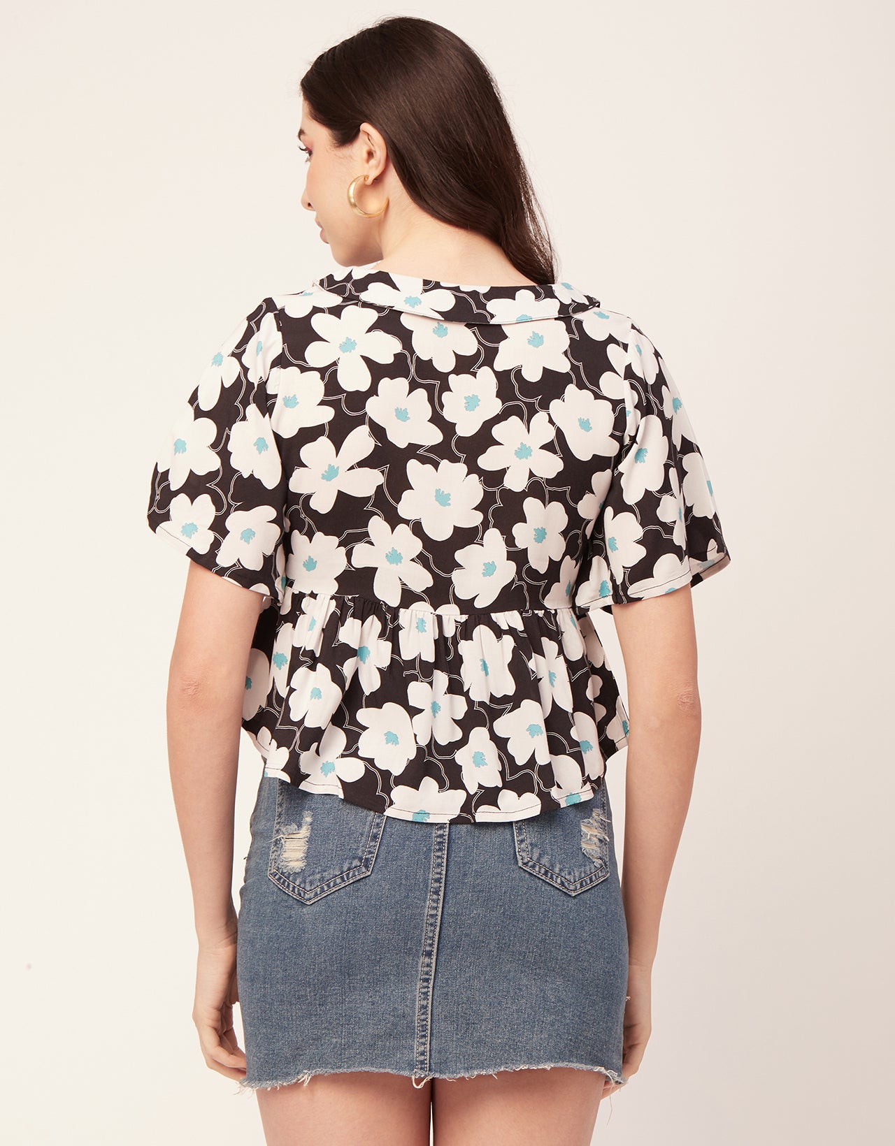 Printed Peplum Flutter Top