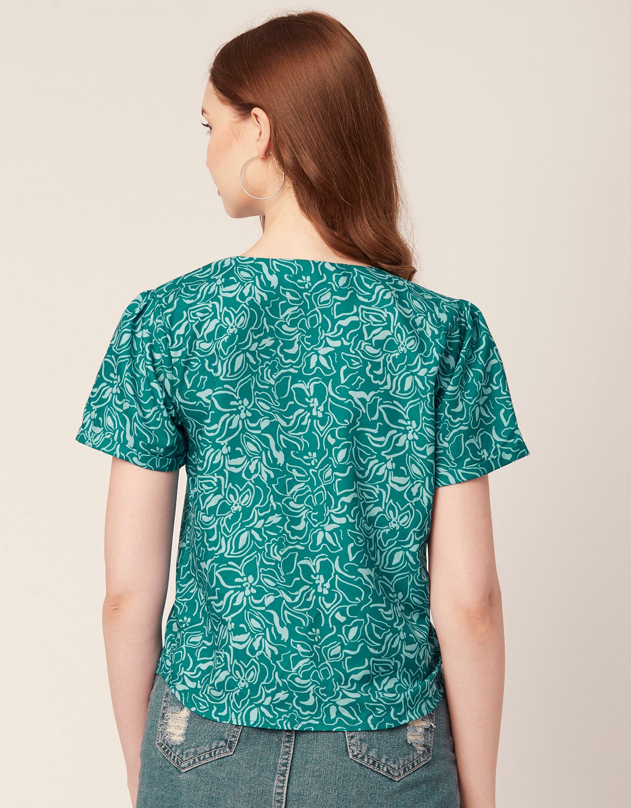 V-Neck Button Crop Top