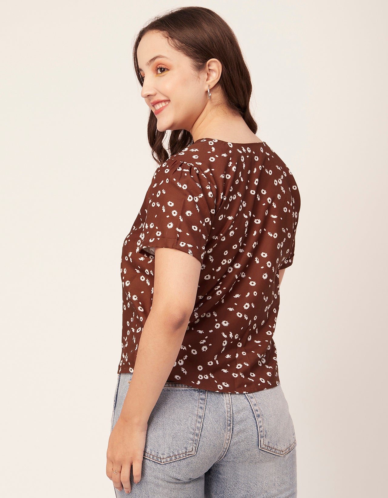 V-Neck Button Crop Top