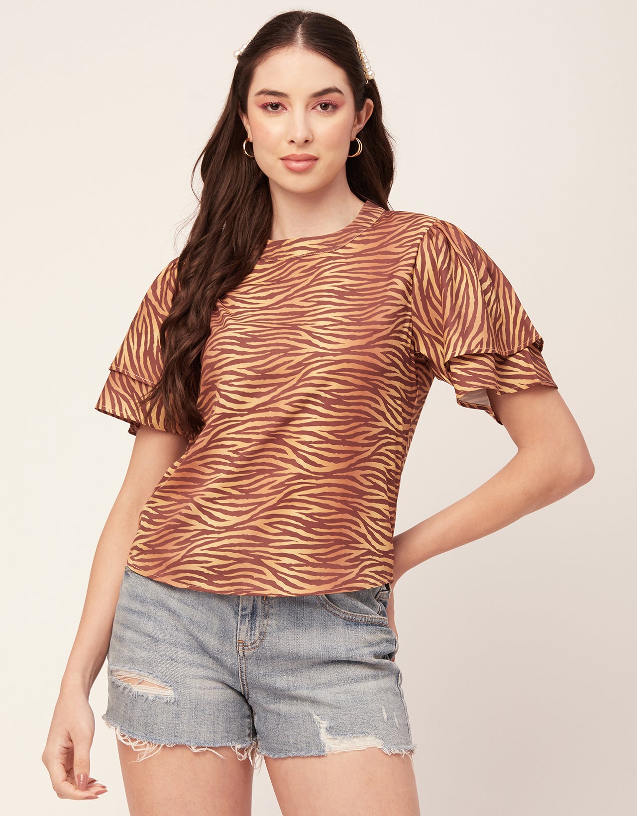 Printed Flutter Sleeve Top
