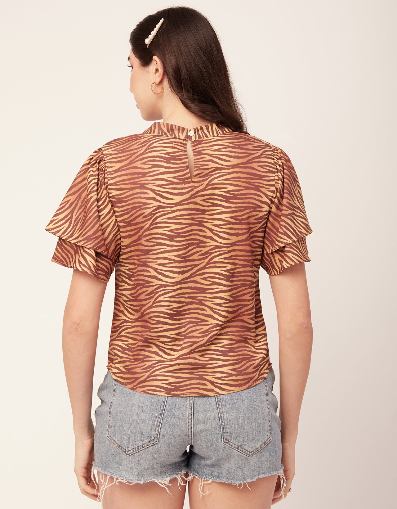 Printed Flutter Sleeve Top