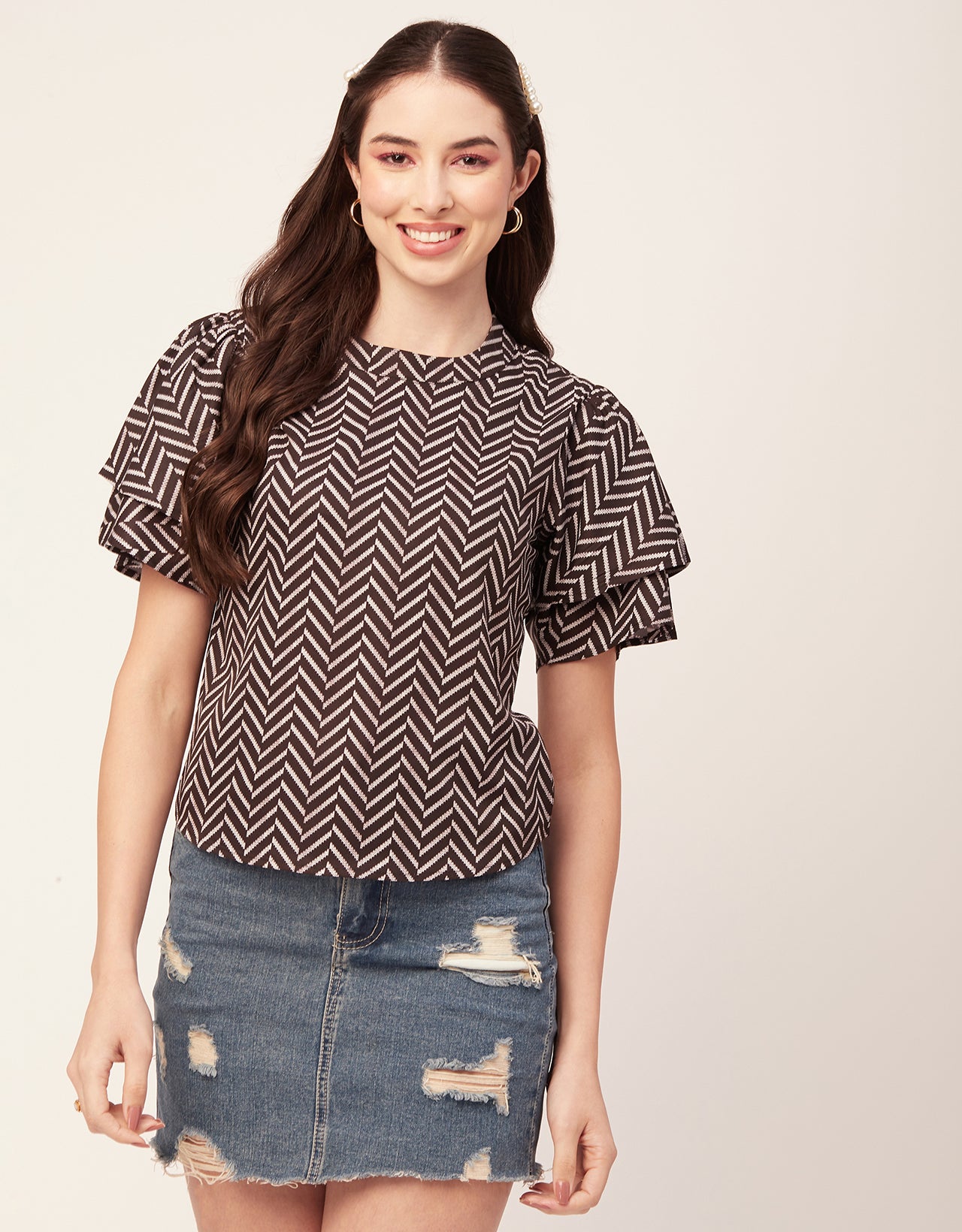 Printed Flutter Sleeve Top