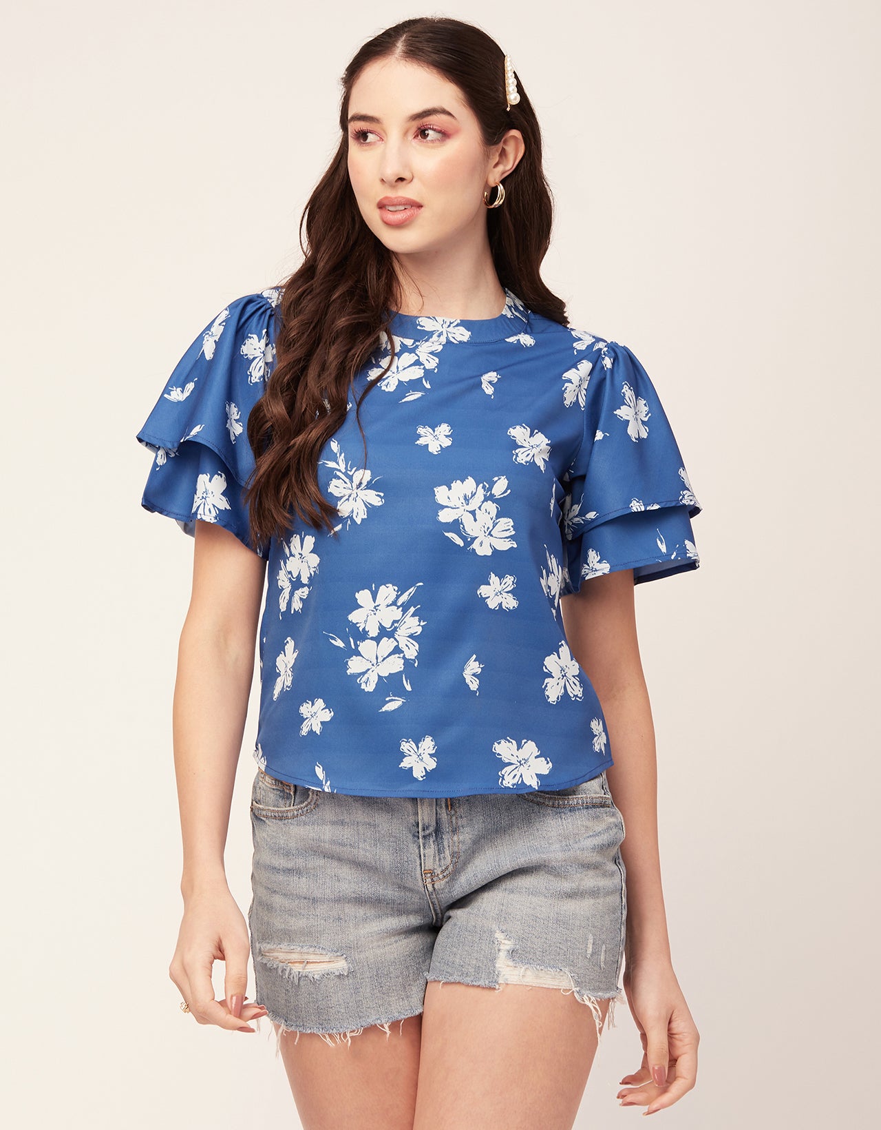 Printed Flutter Sleeve Top