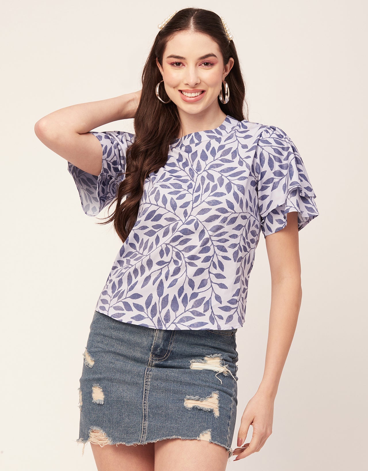 Printed Flutter Sleeve Top