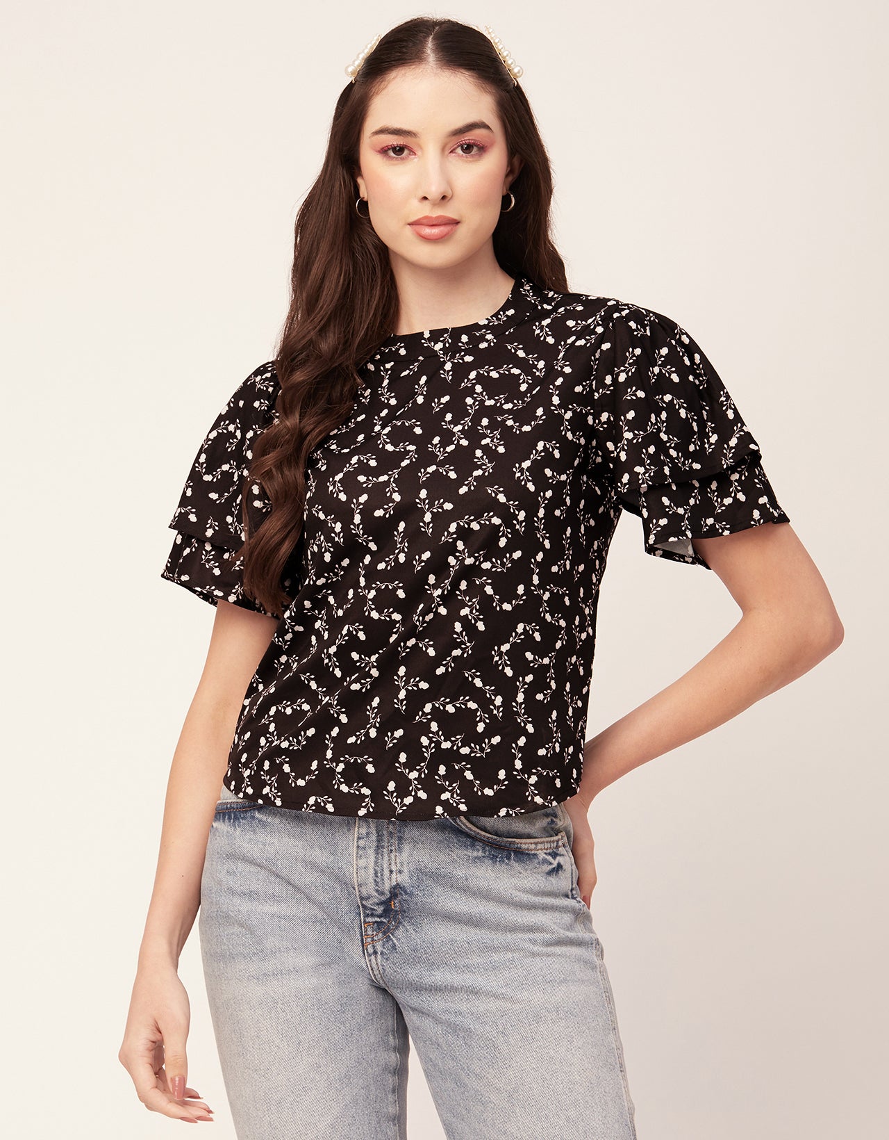 Printed Flutter Sleeve Top