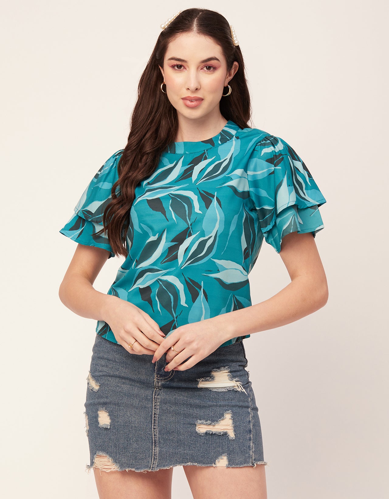 Printed Flutter Sleeve Top