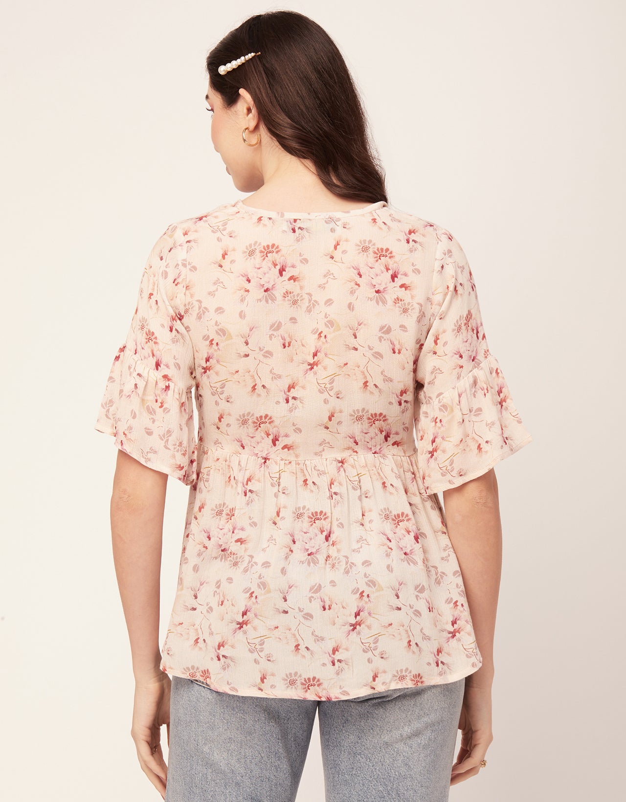 Printed V Neck Flutter T
